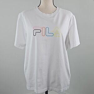 Fila Multicolor Logo White Short-Sleeve Stretch Cotton T-Shirt Women's XL